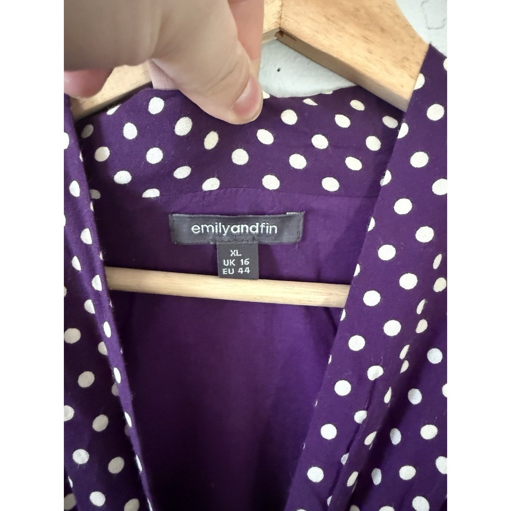Modcloth Emily And Fin Retro Dress XL Polka Dot Purple Button Up Short Sleeve - Picture 3 of 7